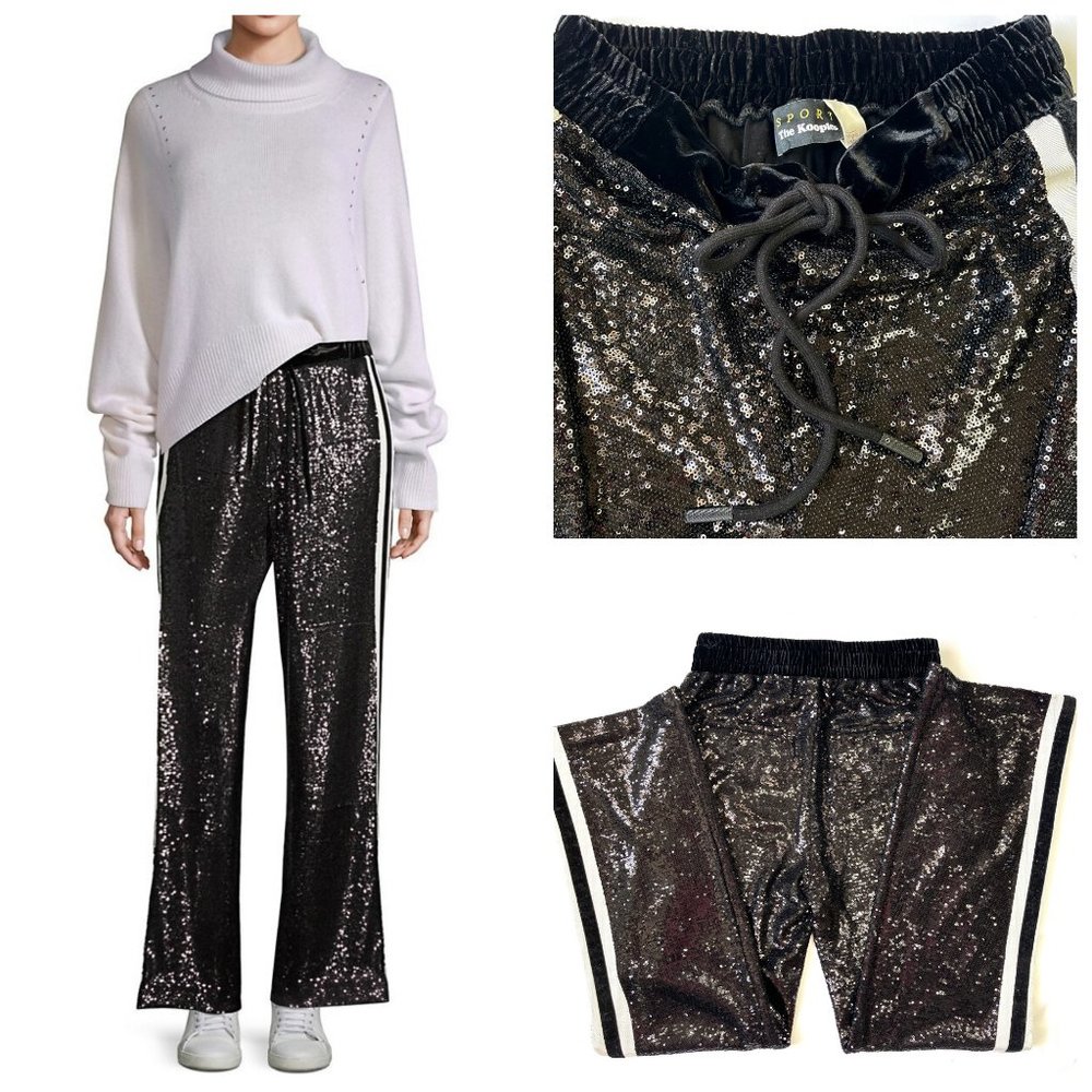 The Kooples sequin side stripe wide leg pants